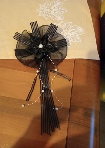 Siyah Nakışlı Fiyonk Broş - Görsel 6