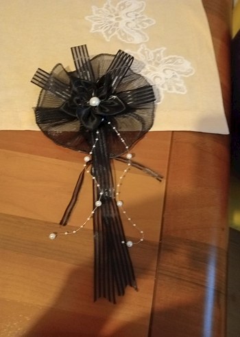 Siyah Nakışlı Fiyonk Broş - Görsel 5