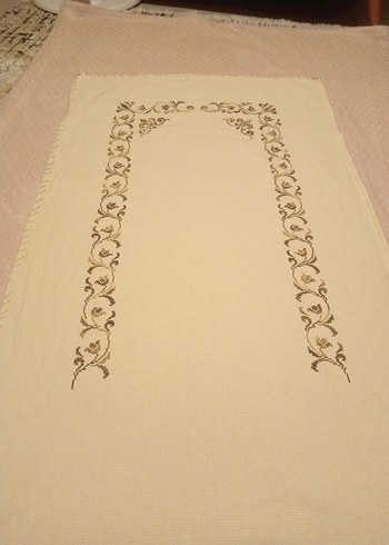 Klasik Nakışlı Bej El Yapımı Seccade krem rengi - Görsel 2