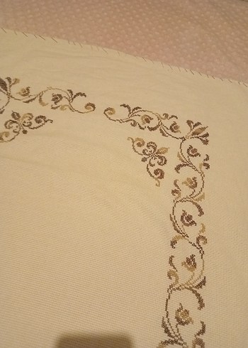 Klasik Nakışlı Bej El Yapımı Seccade krem rengi - Görsel 4
