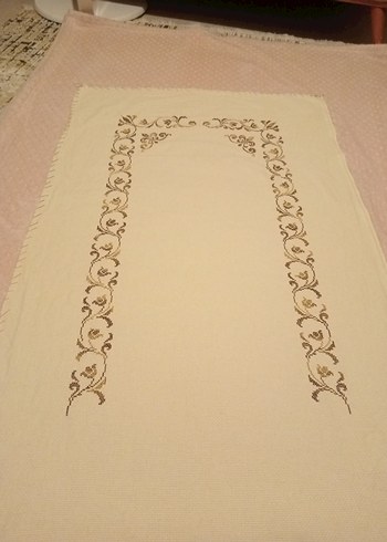 Klasik Nakışlı Bej El Yapımı Seccade krem rengi - Görsel 6