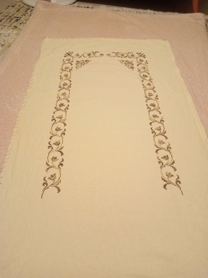 Klasik Nakışlı Bej El Yapımı Seccade krem rengi - Görsel 2