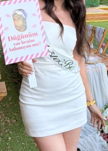 Zara drapeli Beyaz Straplez Mini Elbise - Görsel 2