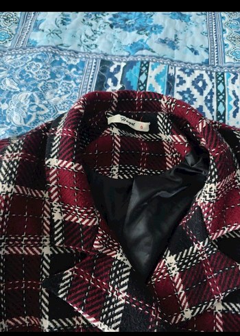 Trendyol & Milla Bordo Ekose Düğmeli Midi Kadın Kaban