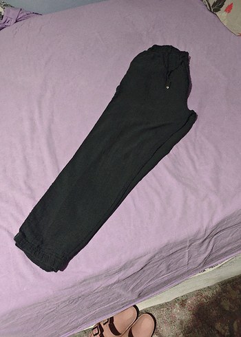 Siyah Keten Midi erkek Pantolon - Görsel 2