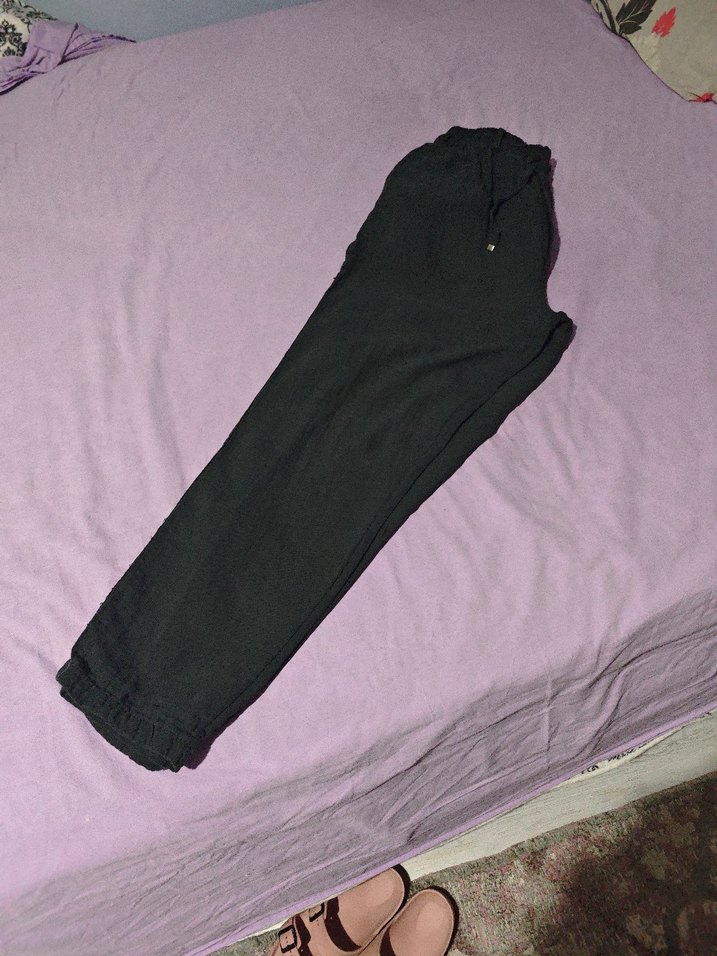 Siyah Keten Midi erkek Pantolon - Görsel 2