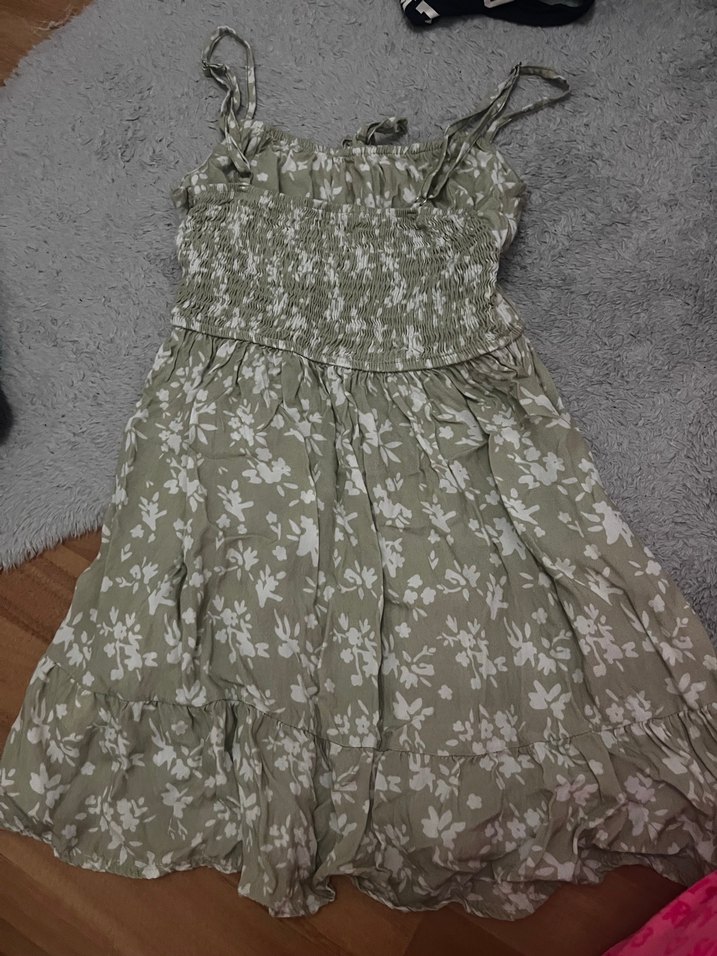 10-11 yaş veya xxs bedene uygunBej Çiçekli ince askılı Mini Elbi - Görsel 2