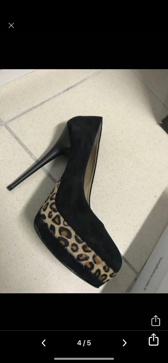 Leopar Desenli Siyah Stiletto Topuklu Kadın Ayakkabı - Görsel 5