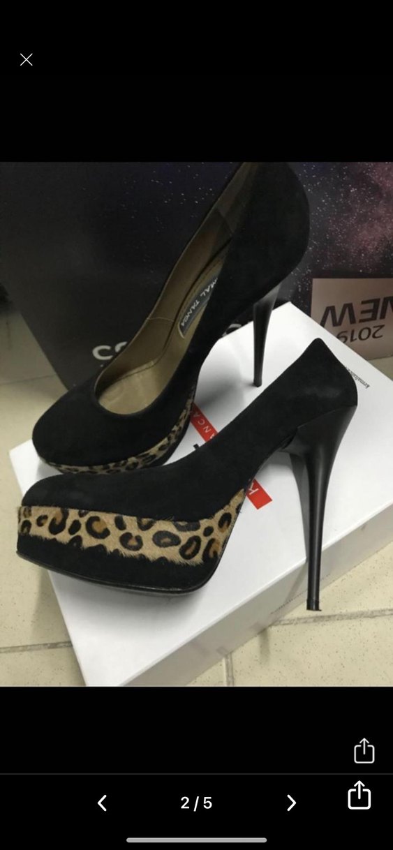 Leopar Desenli Siyah Stiletto Topuklu Kadın Ayakkabı - Görsel 2