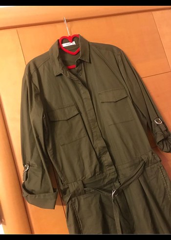 Kadın Haki Uzun Kollu Kemerli Tulum - Görsel 4