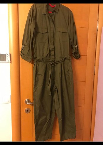 Kadın Haki Uzun Kollu Kemerli Tulum - Görsel 2