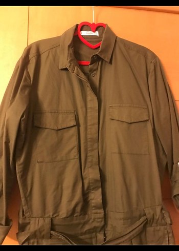 Kadın Haki Uzun Kollu Kemerli Tulum - Görsel 3