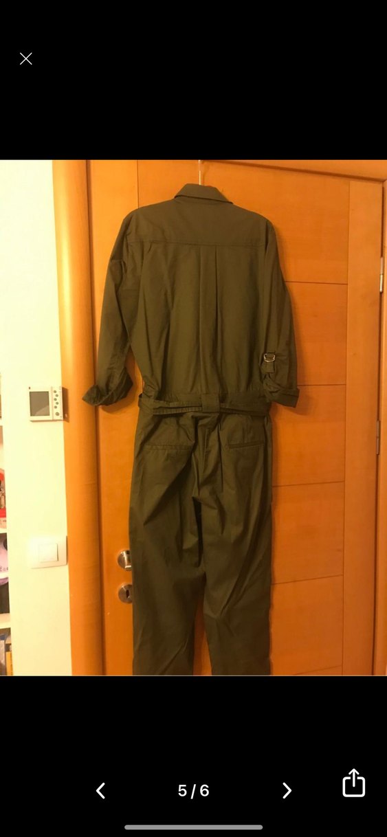 Kadın Haki Uzun Kollu Kemerli Tulum - Görsel 5