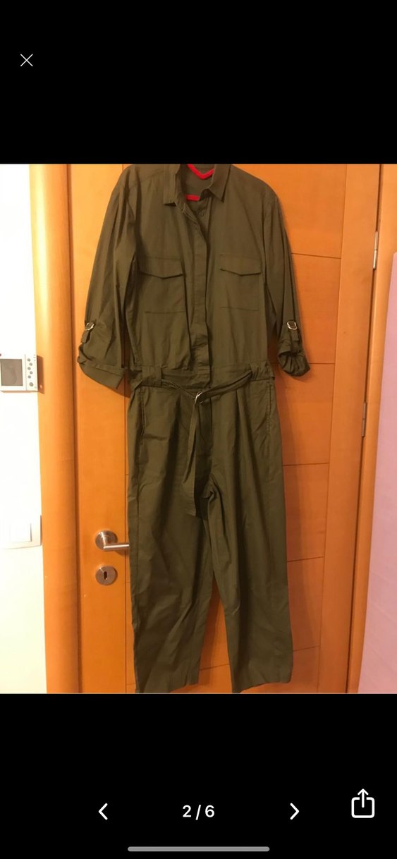 Kadın Haki Uzun Kollu Kemerli Tulum - Görsel 2