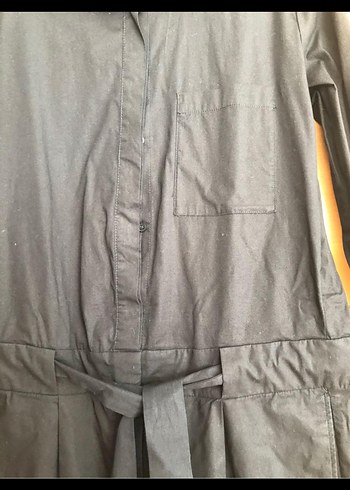 Kadın Siyah Midi Tulum, Kemerli, Uzun Kollu - Görsel 4