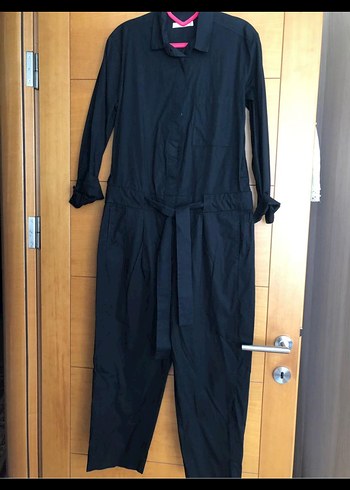 Kadın Siyah Midi Tulum, Kemerli, Uzun Kollu - Görsel 2