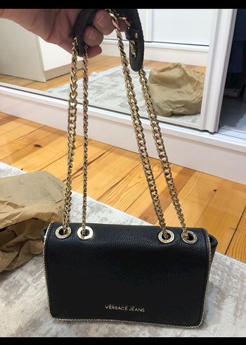 Versace Jeans Siyah Deri Zincir Detaylı Çanta - Görsel 4