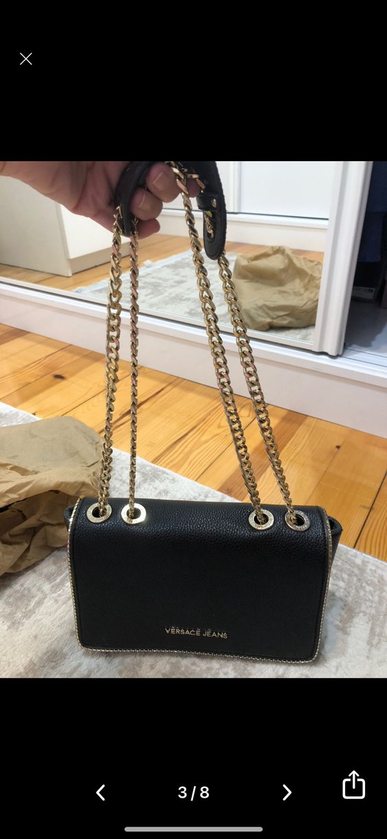 Versace Jeans Siyah Deri Zincir Detaylı Çanta - Görsel 4