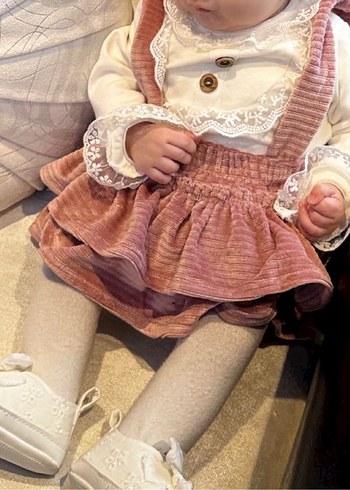 Pembe Nakışlı Kız Çocuk Triko Elbise