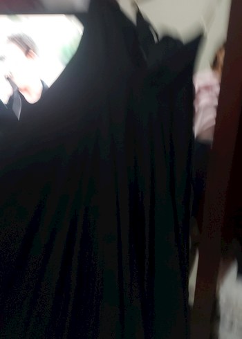 Uzun Siyah V Yakalı Drapeli Kadın gece Elbisesi - Görsel 5