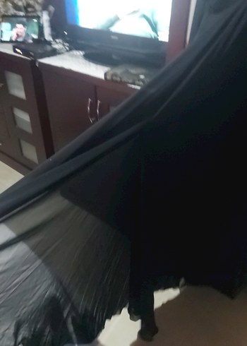 40 Beden Uzun Siyah V Yakalı Drapeli Kadın gece Elbisesi