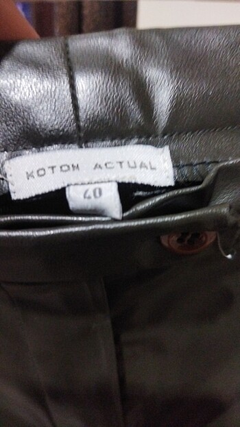 40 Beden haki Renk Deri yeşil pantolon