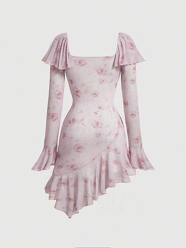 Sheinside Çiçek Baskılı Fırfırlı Elbise