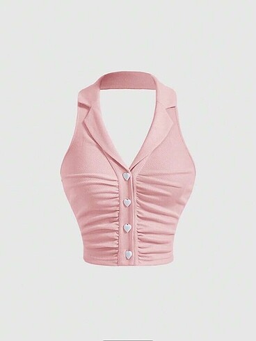 Sheinside Kalp Düğmeli Crop