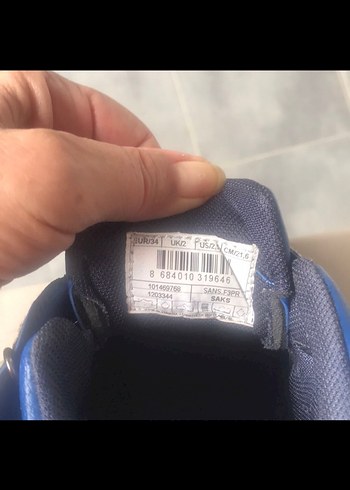 34 Beden Mavi Gri Erkek Çocuk Spor Ayakkabı Velcro
