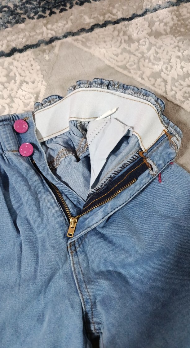 Nakışlı ve Fiyonk Detaylı Mavi Bol Paça Kot - Görsel 3