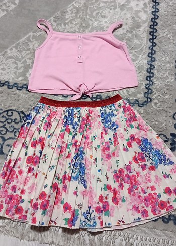 Çiçek Desenli Pilili Renkli Kız Etek - Görsel 3