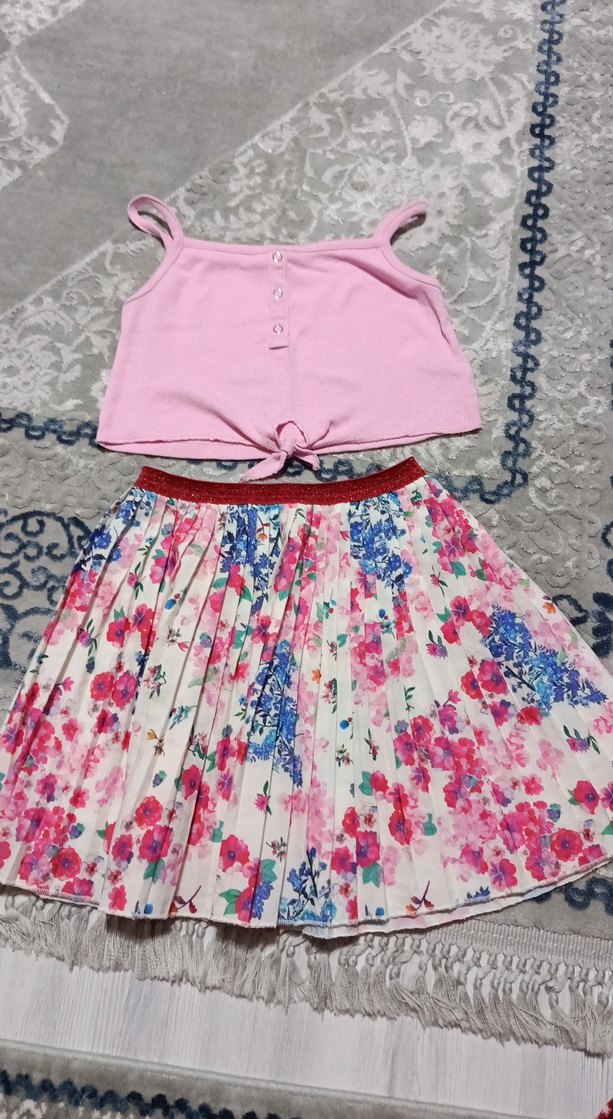 Çiçek Desenli Pilili Renkli Kız Etek - Görsel 3