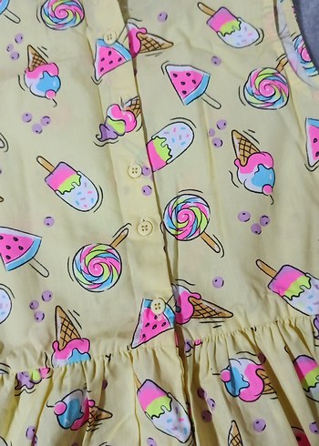 Kız Çocuk Sarı Renkli Desenli Elbise - Görsel 4