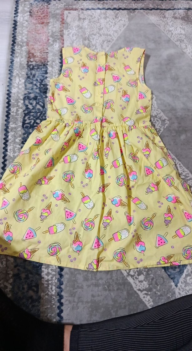 Kız Çocuk Sarı Renkli Desenli Elbise - Görsel 3