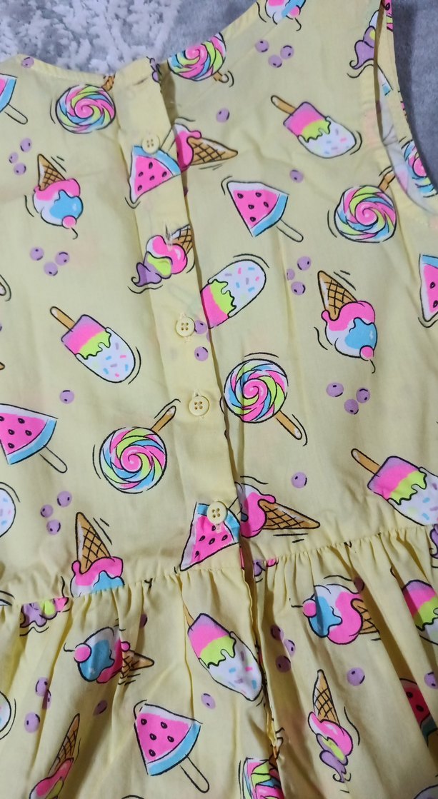 Kız Çocuk Sarı Renkli Desenli Elbise - Görsel 4