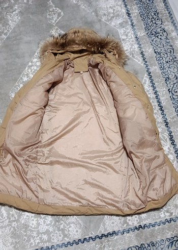 Kürklü Kapüşonlu Bej Kadın Kışlık Mont - Görsel 2