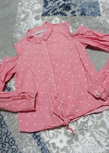 Düğmeli Uzun Kollu Kırmızı Gömlek - Görsel 3