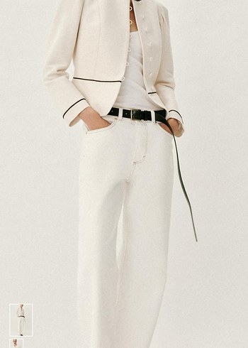 Zara Ekru Siyah Biye Detayli Blazer Zara