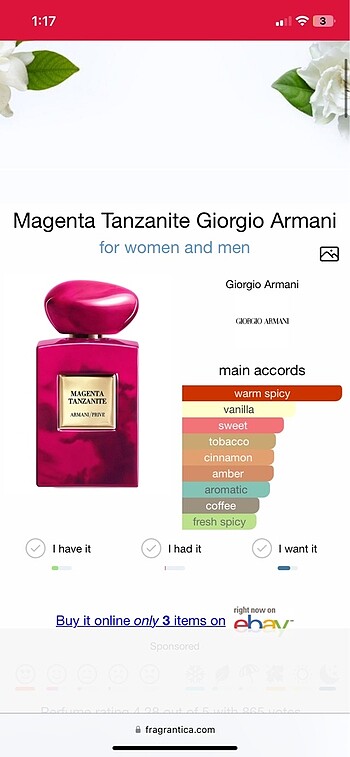 Beden ARMANİ PRİVE MAGENTA TANZANITE 100ml