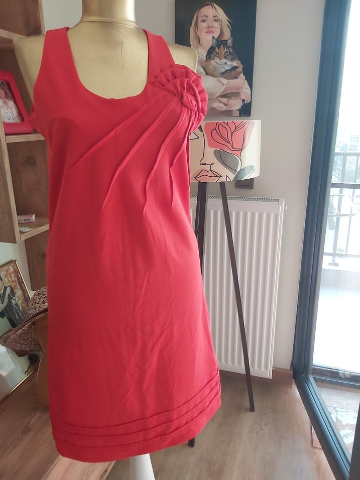 SUN KIRMIZI  Drapeli ELBİSE - Görsel 3