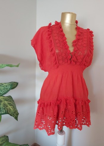 Kırmızı Nakışlı Bohem  Tunik - Görsel 3