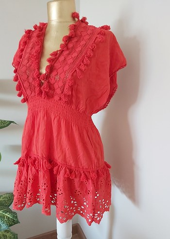 Kırmızı Nakışlı Bohem  Tunik - Görsel 2