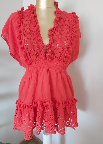 Kırmızı Nakışlı Bohem  Tunik - Görsel 4