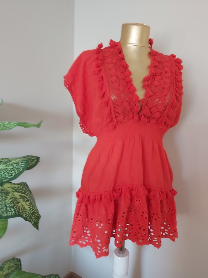 Kırmızı Nakışlı Bohem  Tunik - Görsel 3