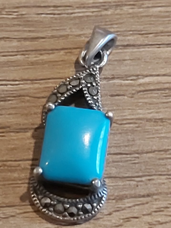 Turkuaz Taşlı 925 AYAR GÜMÜŞ Bohem Kadın Kolye Ucu - Görsel 2