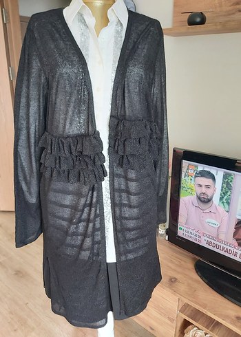 Uzun Siyah Kadın triko Hırka - Görsel 5