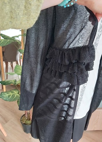 Uzun Siyah Kadın triko Hırka - Görsel 7