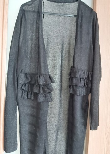 Uzun Siyah Kadın triko Hırka - Görsel 3