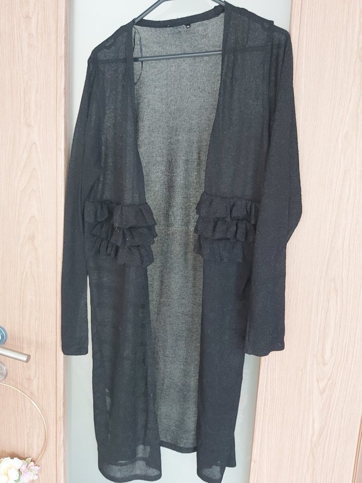 Uzun Siyah Kadın triko Hırka - Görsel 2