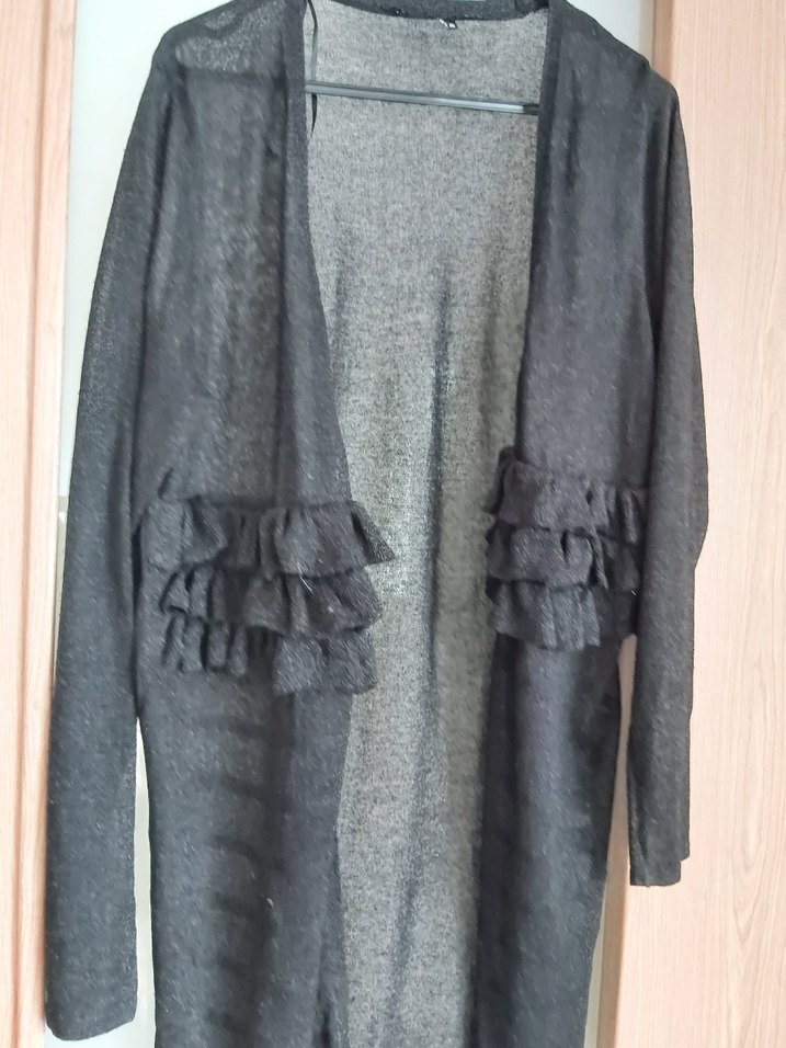 Uzun Siyah Kadın triko Hırka - Görsel 3